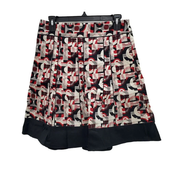 Ann Taylor Red White Black Abstract Print A-line 100% Cotton Career Skirt Sz 2 - Picture 1 of 7